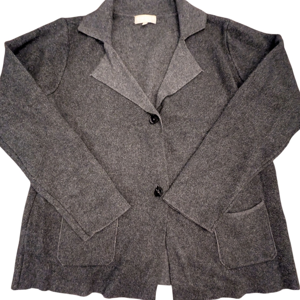 Benedetta B. Wool / Cashmere Blend Two Button Cardigan Jacket, Size XL Gray